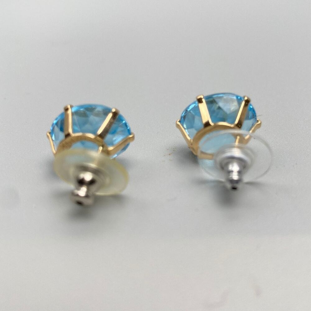 14K Gold Large Oval Blue Topaz Statement Stud Earrings 5.68g - Picture 13 of 14